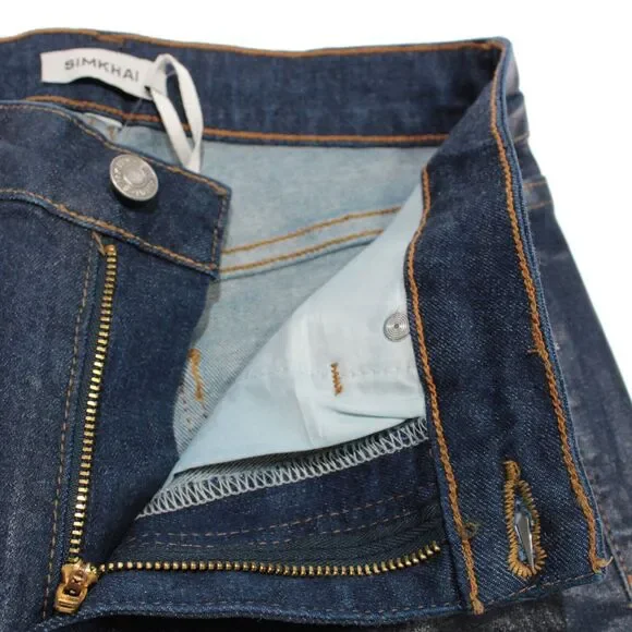 Simkhai NWT Coated High Rise Skinny Jeans Size 27 US In Blue Cotton Blend Denim